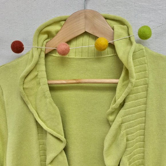 3/4 Sleeve Ruffled Edge Open Front Cardigan - Picture 4 of 13